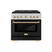 ZLINE - 36 in. Wide 6 Burner Autograph Paramount Dual Fuel Range w/ DuoPro Cooktop & Black Door w/ Gold Accents (PSDRZ-BLM-36-G) - Stainless Steel with Black Matte Door