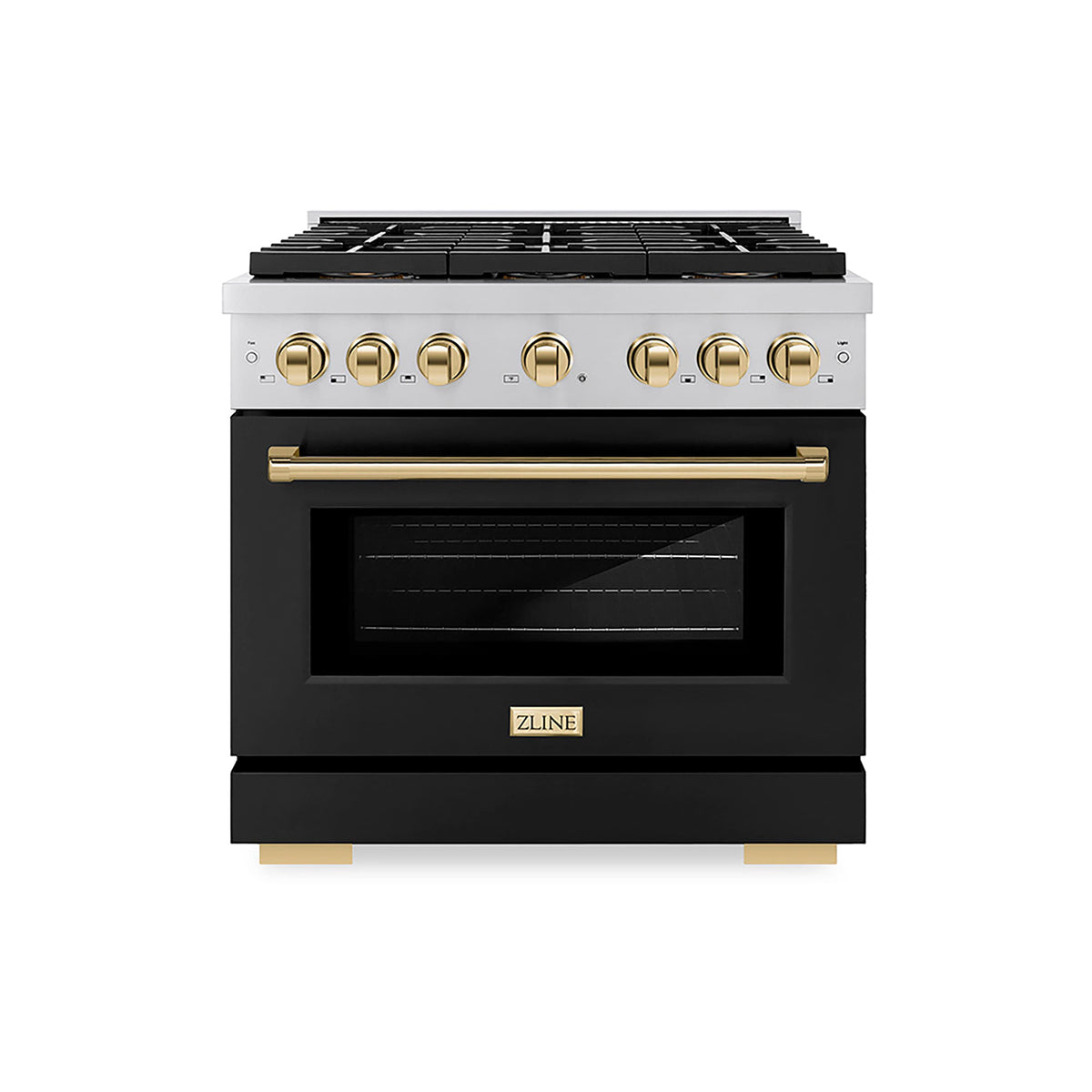 ZLINE - 36 in. Wide 6 Burner Autograph Paramount Dual Fuel Range w/ DuoPro Cooktop & Black Door w/ Gold Accents (PSDRZ-BLM-36-G) - Stainless Steel with Black Matte Door
