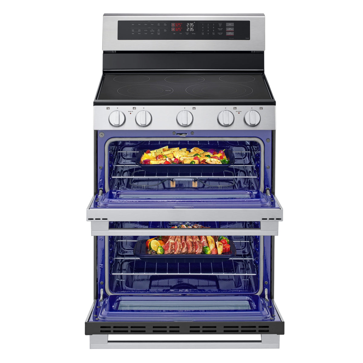 LG - 30-in 7.3 Cu. Ft. Freestanding Double Oven Elec True Convection Smart Range w/ 5 Elements, Air Fry and UltraHeat 3.2 kW - Stainless Steel