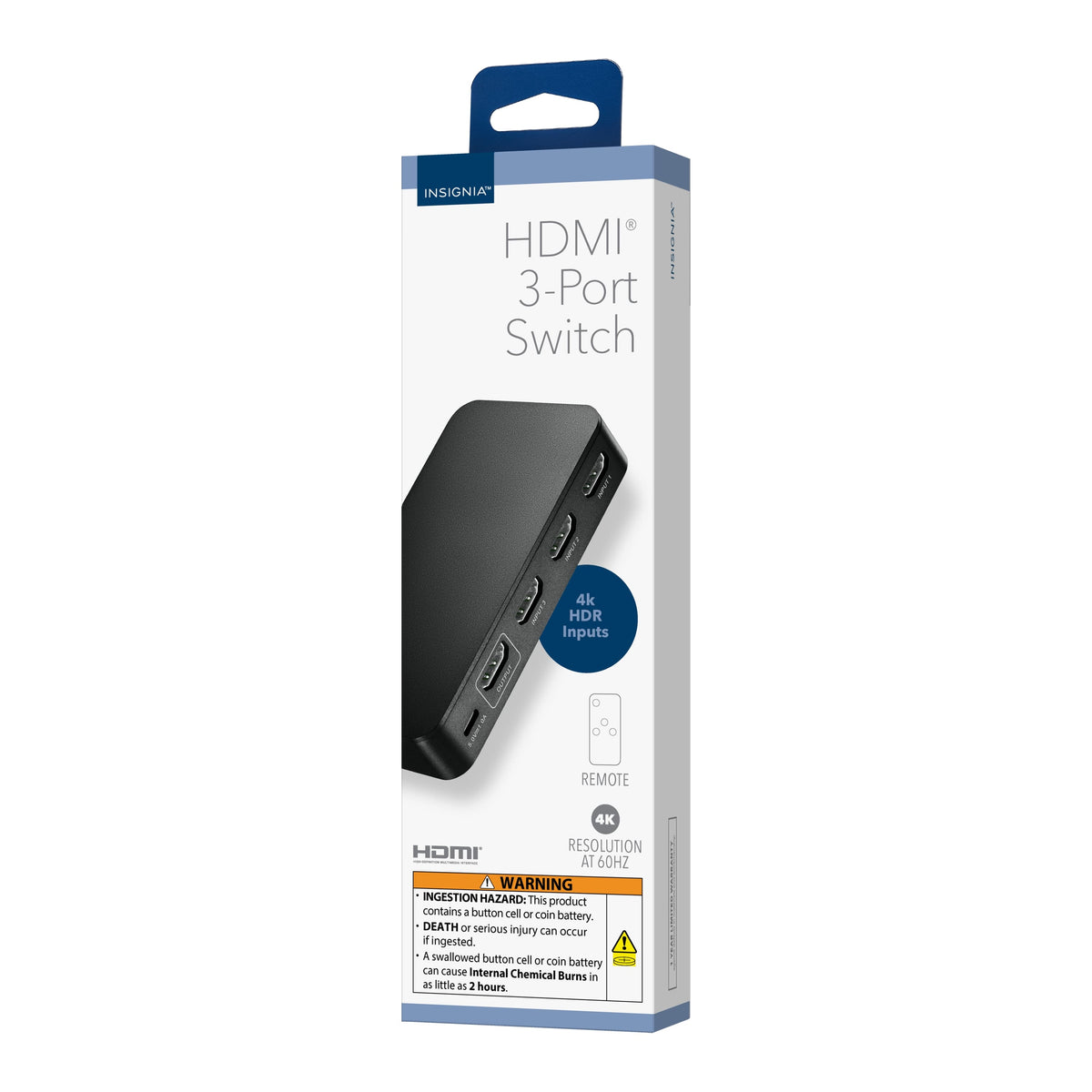 Insignia™ - HDMI 3-Port Switch with 4K HDR Inputs - Black