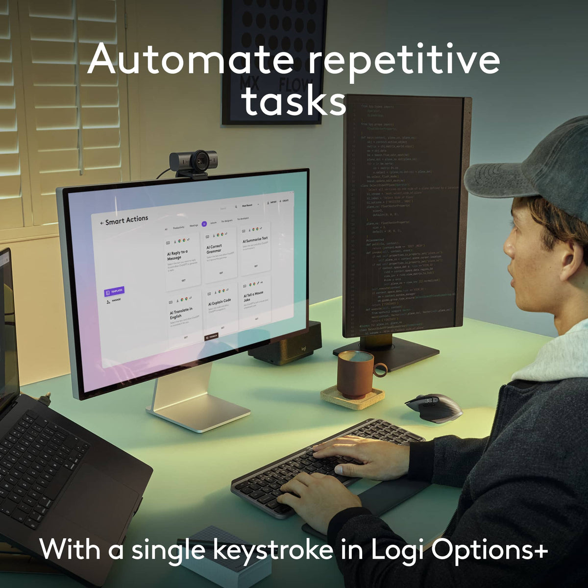 Logitech - MX Keys S Combo for Mac Full-size Wireless Scissor Keyboard and Mouse Bundle for MacBook, iMac, iPad with Palm-rest - Space Gray