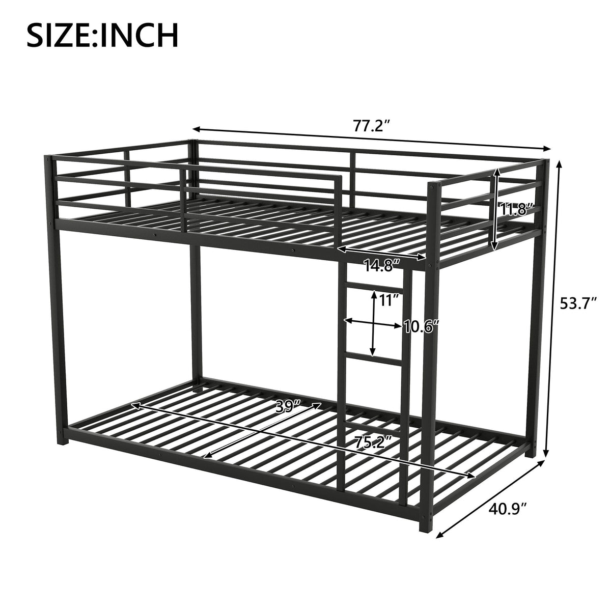 Metal Bunk Bed, Low Bunk Bed With Ladder
