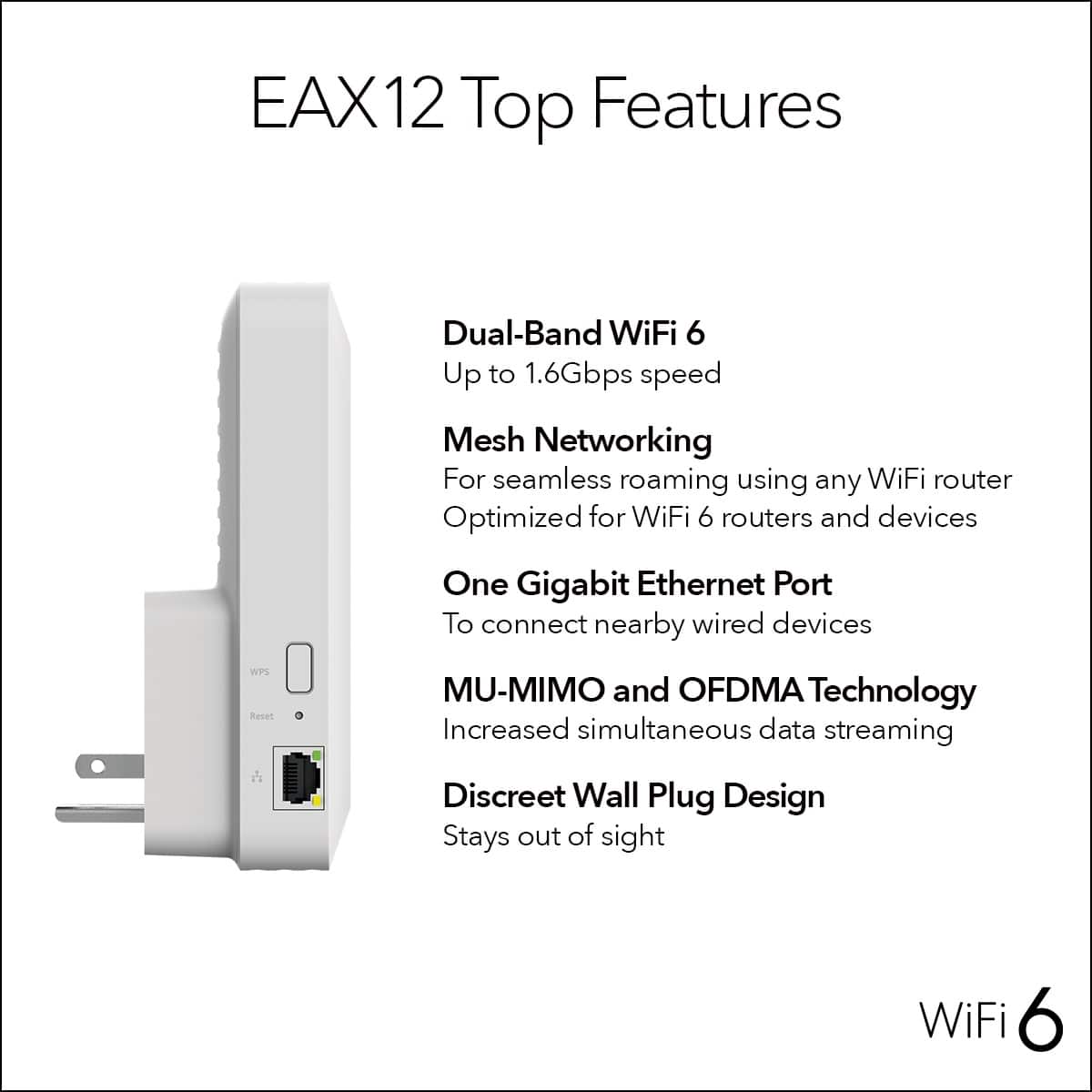 NETGEAR - EAX12 AX1600 WiFi 6 Mesh Wall Plug Range Extender - White
