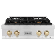 ZLINE - Autograph 30 in. Legacy Gas Rangetop with 4 Burners in Satin Steel with Gold Accents - Satin Stainless Steel
