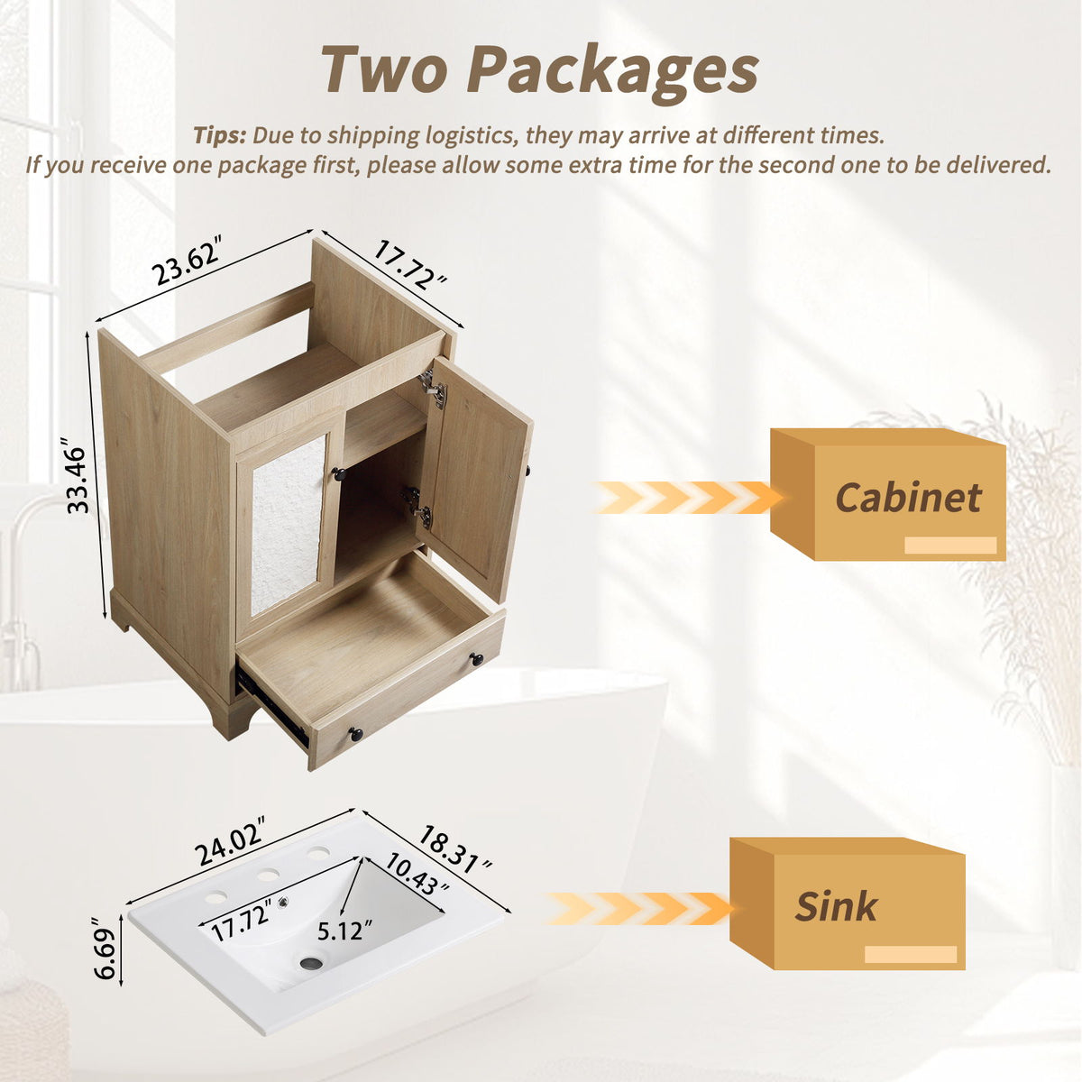 Mueble de baño con lavabo, 1 cajón de almacenamiento independiente - Marrón