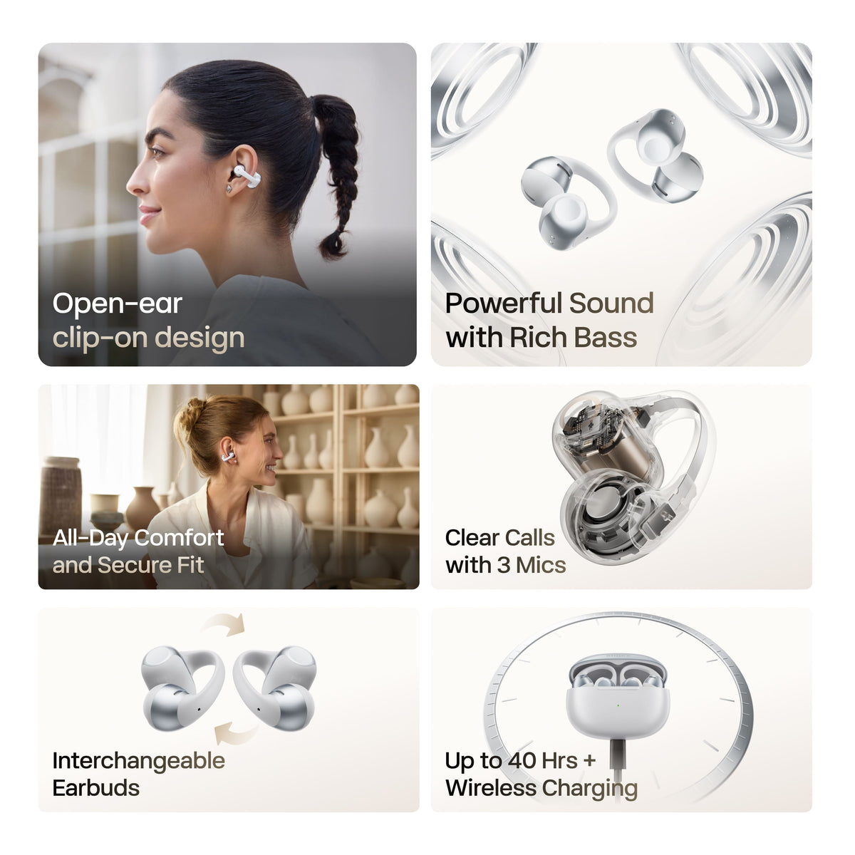 Shokz - OpenDots 2 Open-Ear Clip-On True Wireless Bluetooth Earbuds - Gray
