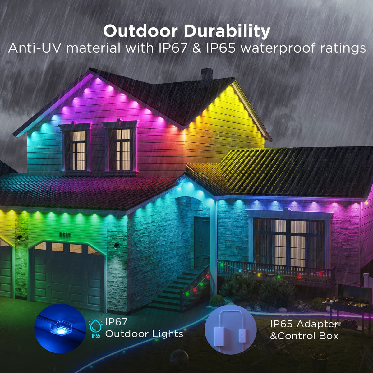 Govee - Wi-Fi RGBIC Outdoor Permanent String Lights 100ft - White