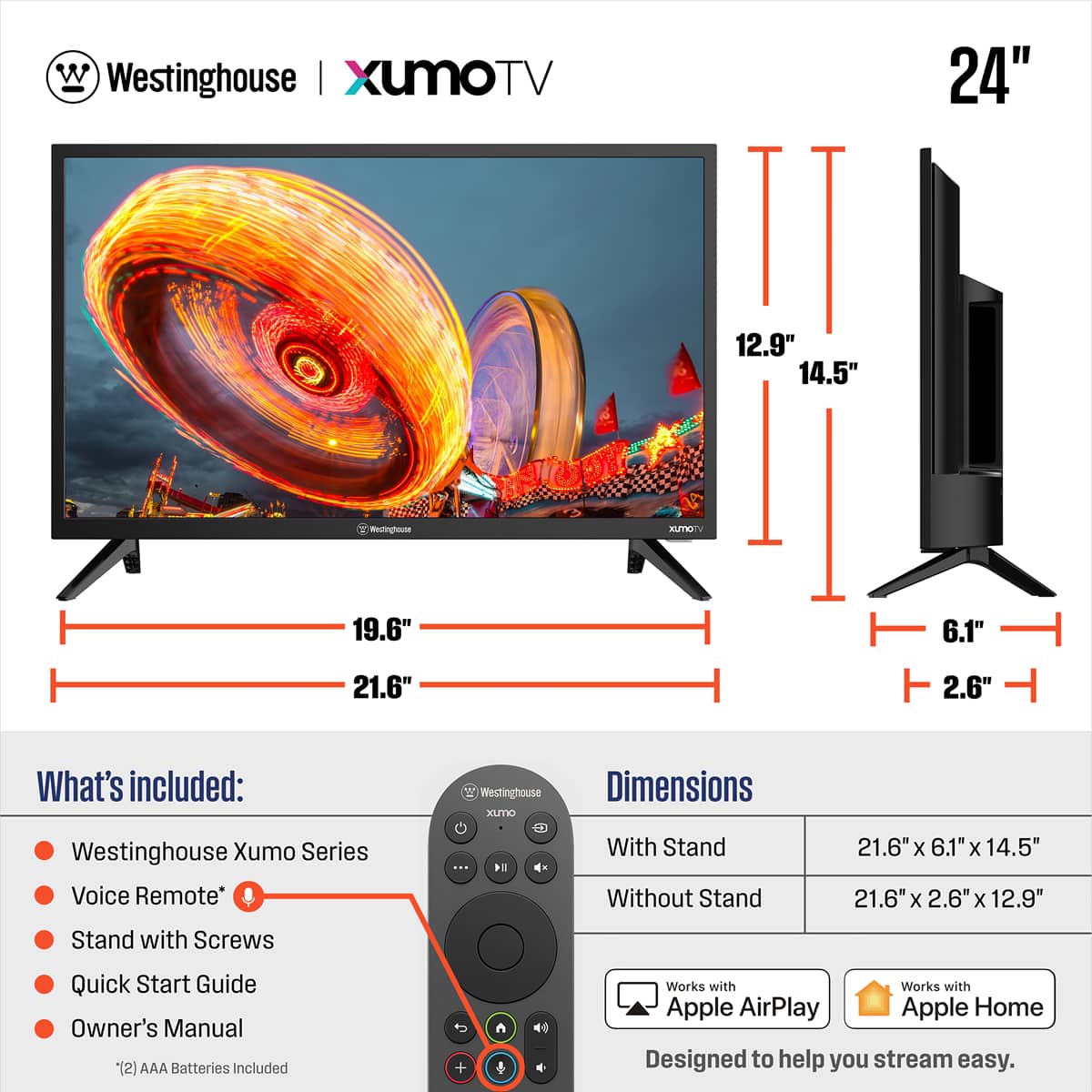 Westinghouse - 24” Class Smart TV, HD Xumo TV with Voice Remote, Flat Screen LED Television