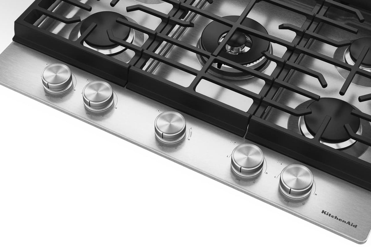 KitchenAid - 30" Gas Cooktop with 5 Burners and Integrated Wok Grate - Stainless Steel