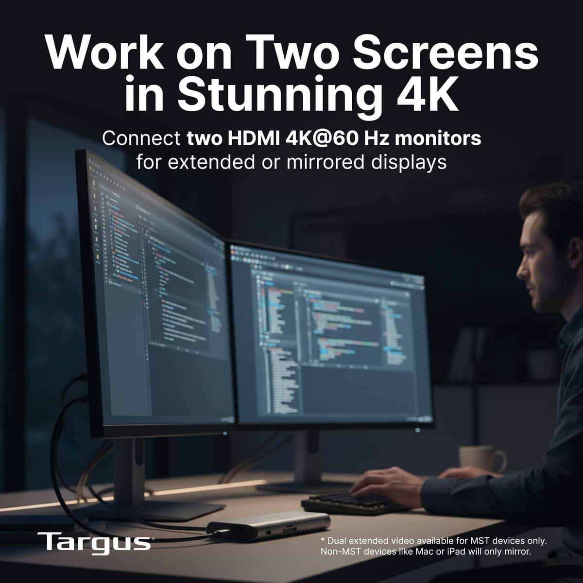 Targus - USB-C Alt. Mode Dual HDMI 4K Mobile Dock with 140W EPR Pass-Thru & SD Reader - Silver
