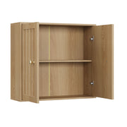 Armario de baño de pared con puertas dobles y diseño de ranura vertical para baños - Roble