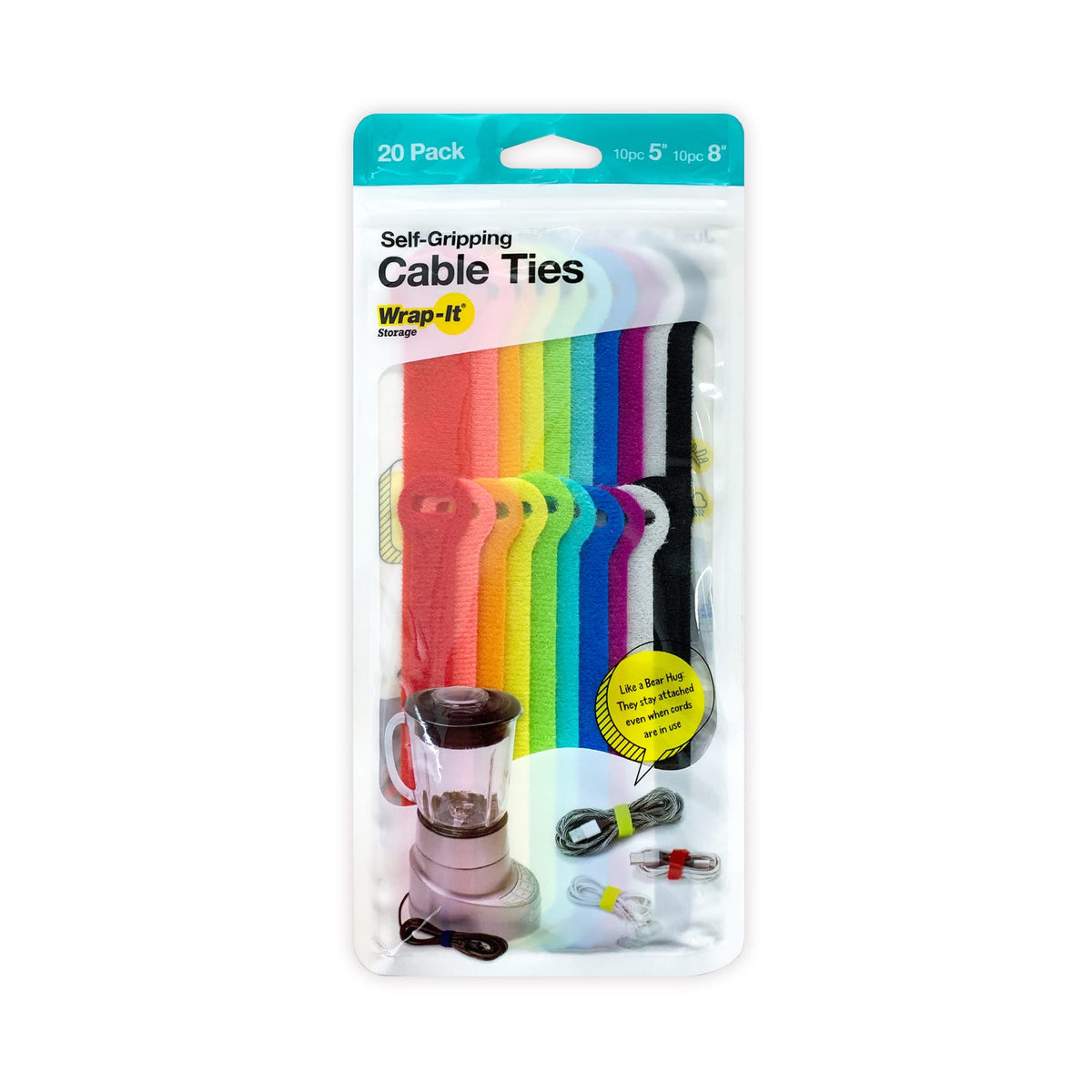 Wrap-It Storage - Self-Gripping Cable Ties (20-Pack) - Multi-Color