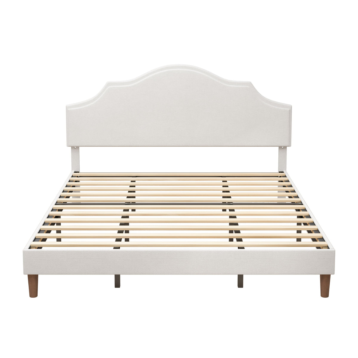 Base de cama tapizada tamaño King con cabecero ajustable, no requiere somier, color blanco