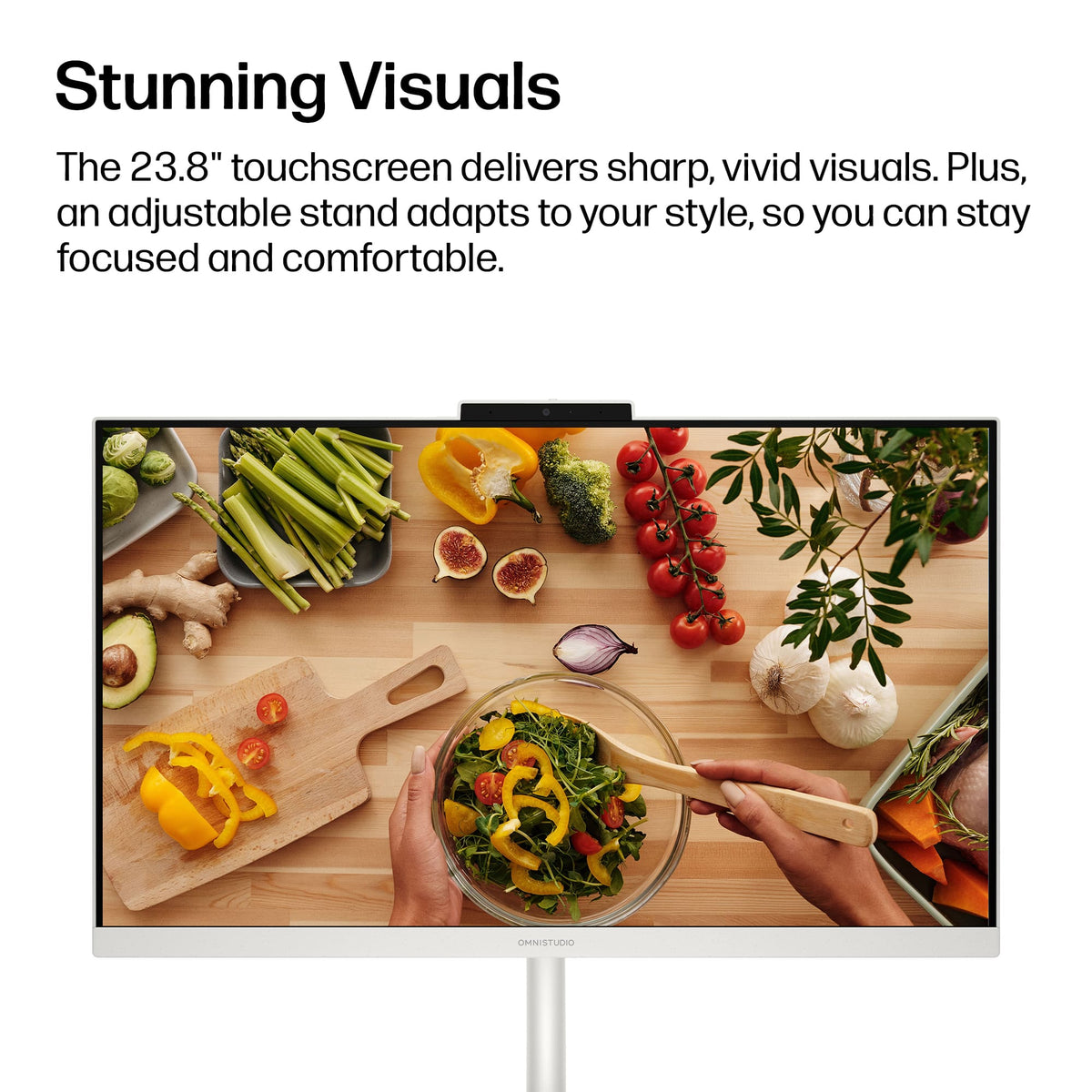 HP - OmniStudio 23.8" WLED Touchscreen All-in-One with Adjustable Height - Intel Core 3 304 (2026) - 8GB Memory - 512GB SSD - Cotton White