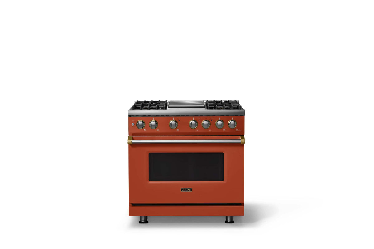 Viking - 36"W. Pro5S 5.6 Cu. Ft. Freestanding Self-Clean Sealed 4B LP DF Convection Range/Grdl-Spiced Cider/Brushed Brass - Spiced Cider
