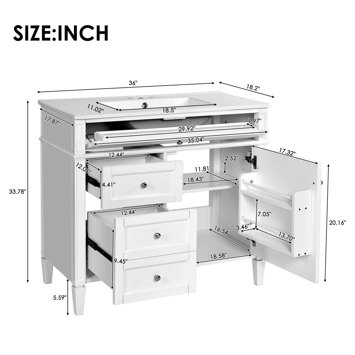 Bathroom Vanity With Top Sink, 2 Drawers And Tip Out Drawer