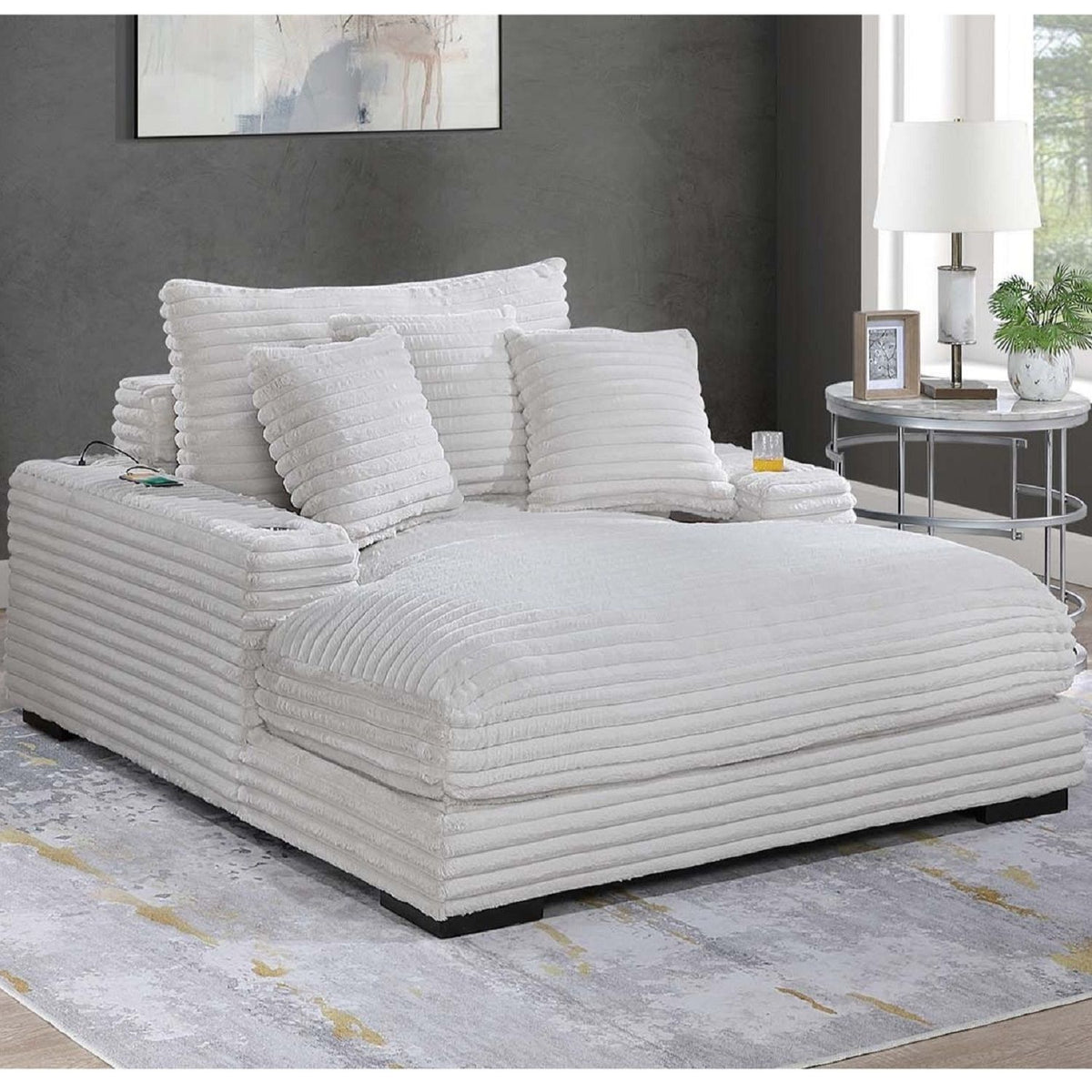 Chaise longue con 2 portavasos y puertos USB