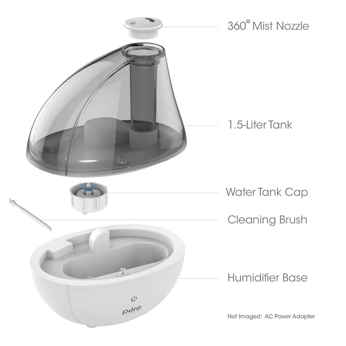 Pure Enrichment - Ultrasonic Cool Mist Humidifier with Optional Night Light - White