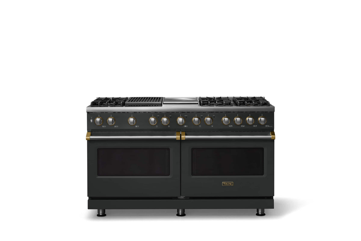 Viking - 60"W. 8 Burner Pro 5 Series 9.4 Cu. Ft. Freestanding Sealed LP Dual Fuel ConvectionRange with Brushed Brass Trim - Antique Bronze