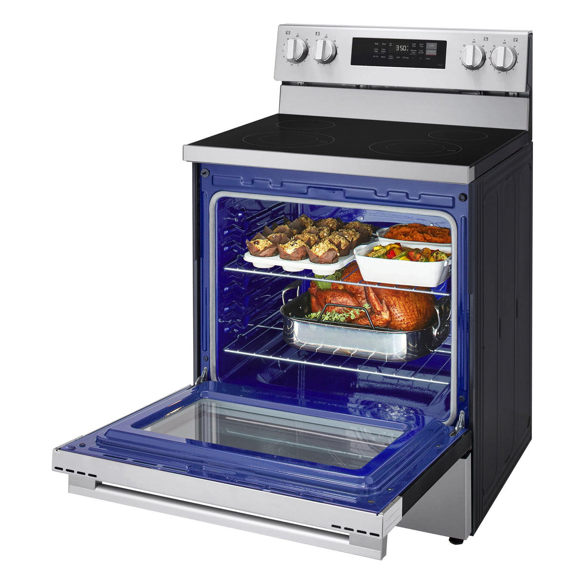 LG - 30-in Wide 6.3 Cu. Ft. Freestanding Electric Convection Smart Range with 4 Elements, Air Fry and WideView Window - Stainless Steel