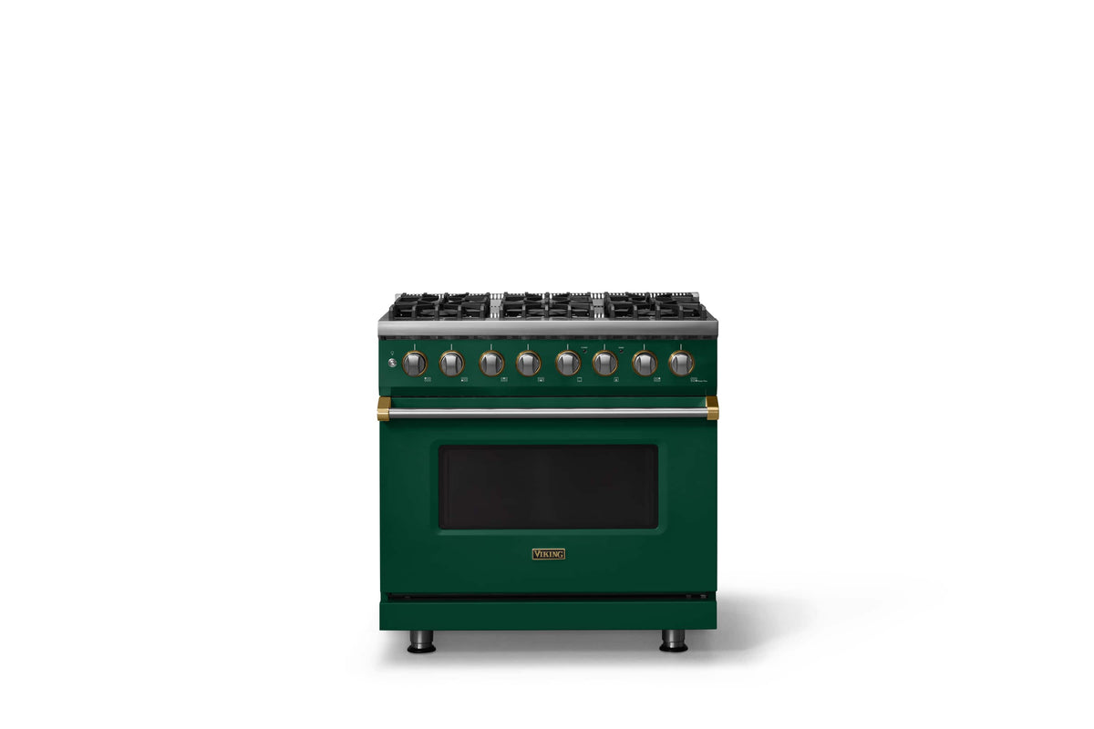 Viking - 36"W 5.6 Cu.Ft. Pro5S Freestanding Sealed 6 Burner Dual Fuel Convection LP Range - Ivy w. Brushed Brass Trim - Ivy