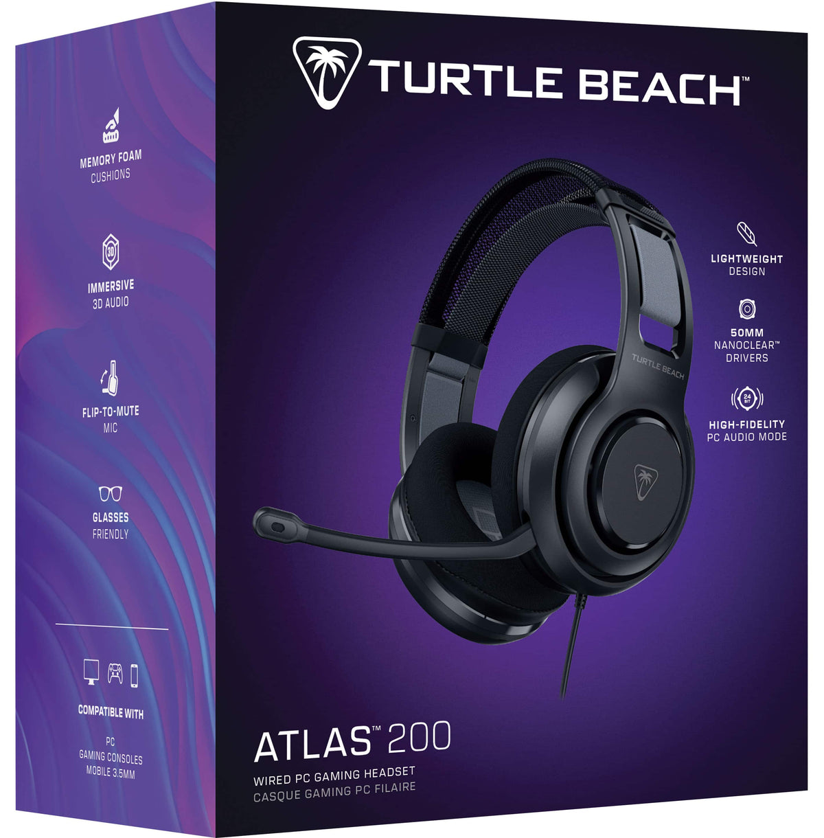 Turtle Beach - Atlas 200 Wired Over-Ear Gaming Headset for PC, Xbox & PlayStation - Black