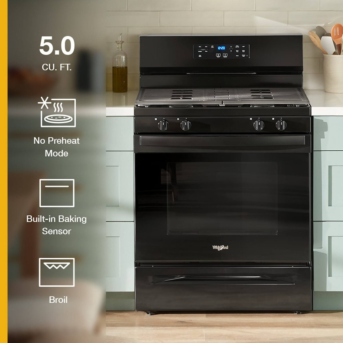 Whirlpool - 30 in. Wide 4 burners 5.3 cu. ft. Freestanding Gas Range with Cooktop Flexibility - Black