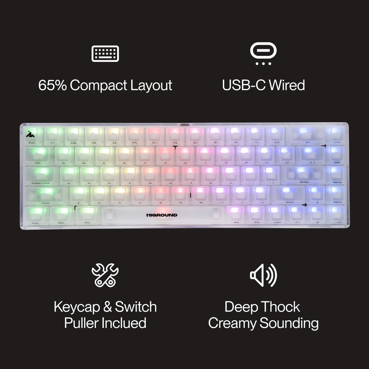 Higround - Basecamp 65 65% Wired Mechanical Lubed Flame Linear Switch Gaming Keyboard with RGB lighting - Opal