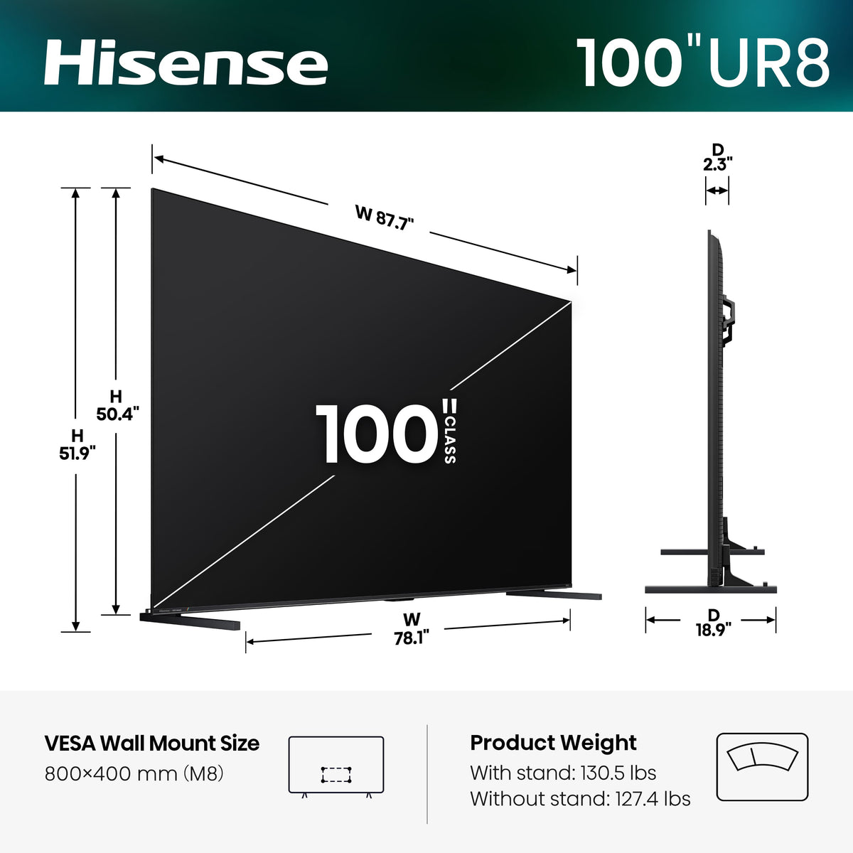 Hisense - 100" Class UR8 RGB MiniLED Series UHD 4K HDR Smart Google TV (2026)