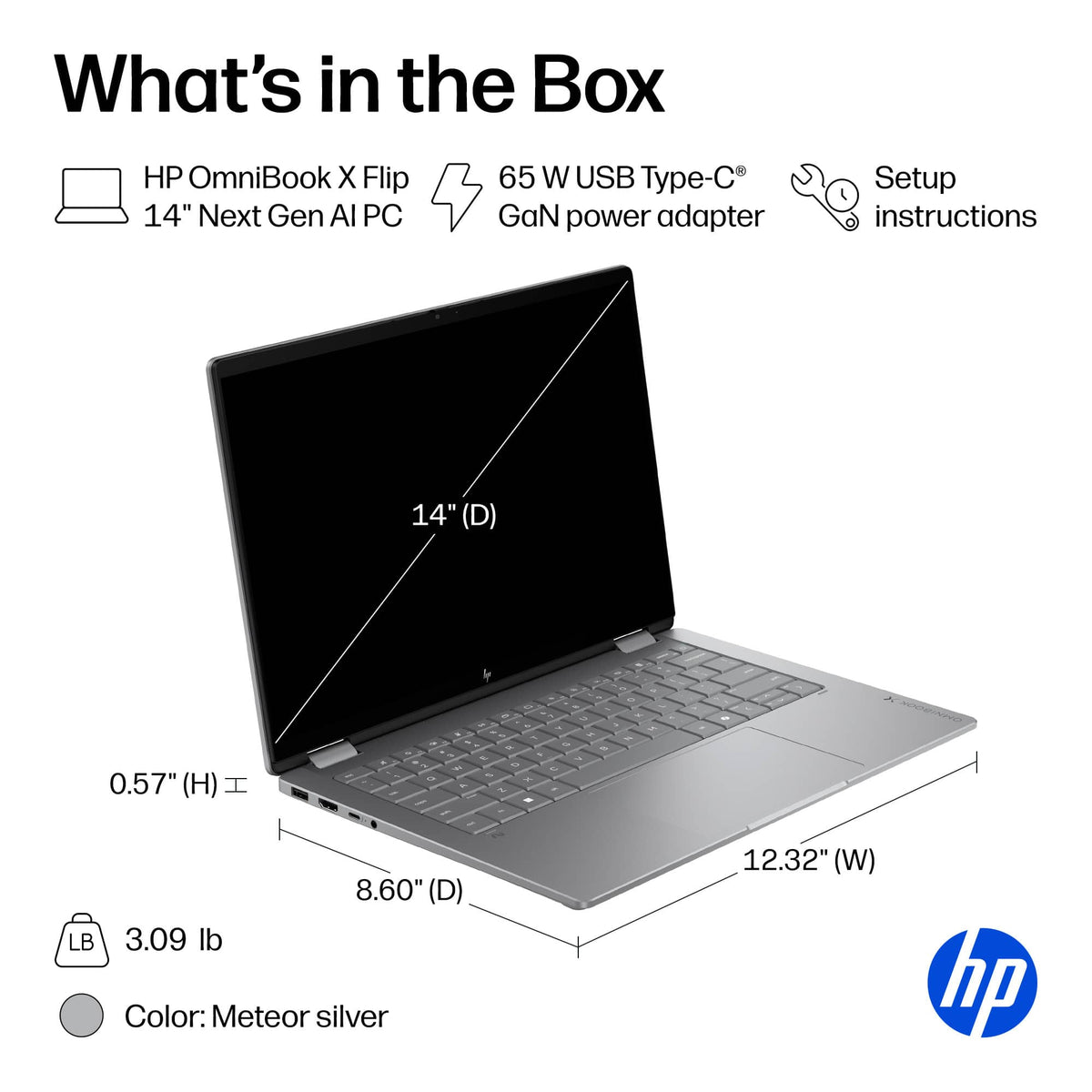 HP - OmniBook X Flip 2-in-1 - 14" 2K OLED Touchscreen Laptop - Intel Core Ultra 7 (2026) - 16GB Memory - 1TB SSD - Copilot+ - Meteor Silver