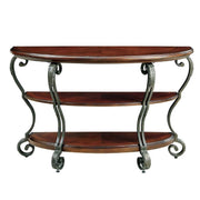 Mesa de sofá con estante inferior abierto y patas con detalles de volutas ornamentadas - Marrón multicolor