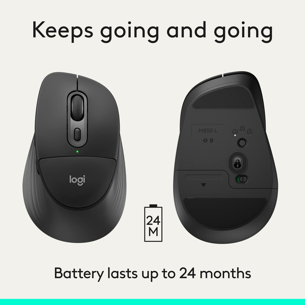 Logitech - Signature Comfort Plus M850 L Wireless Bluetooth Mouse with Silent Clicks and Customizable Buttons - Wireless - Black