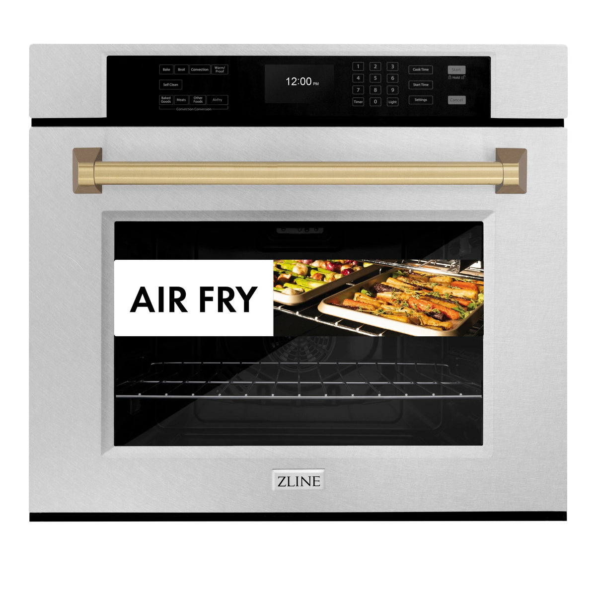 ZLINE - 30 in. Autograph Wall Oven w/ Air Fry w/ Bronze Handle - Satin Stainless Steel