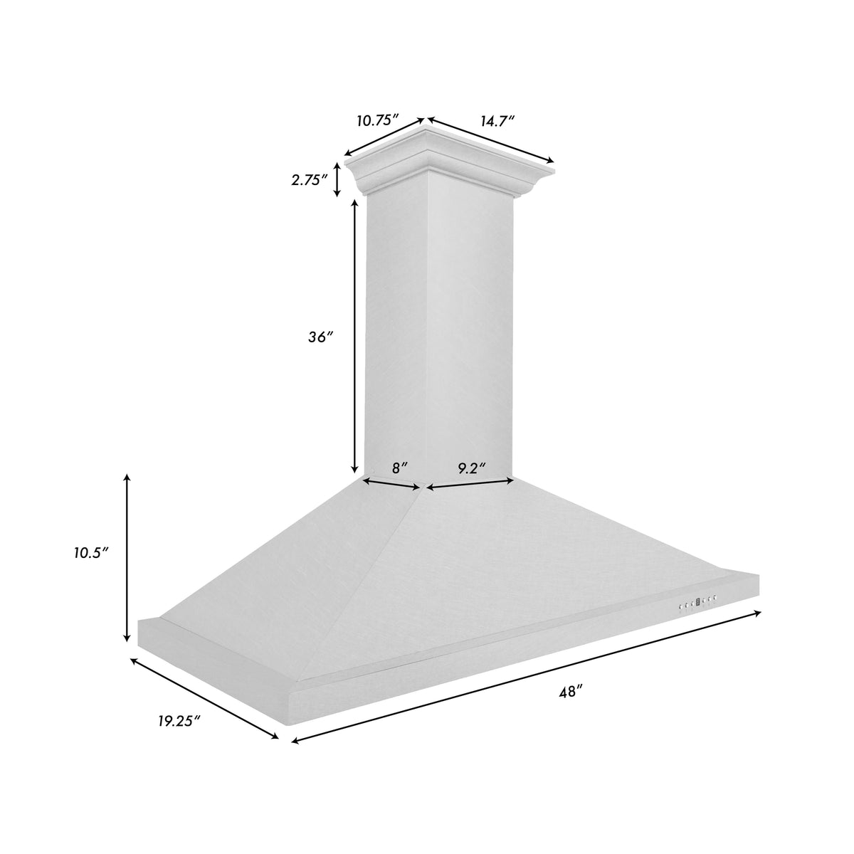 ZLINE - 48 inches - Externally Vented & Convertible - Wall Range Hood - Satin Stainless Steel