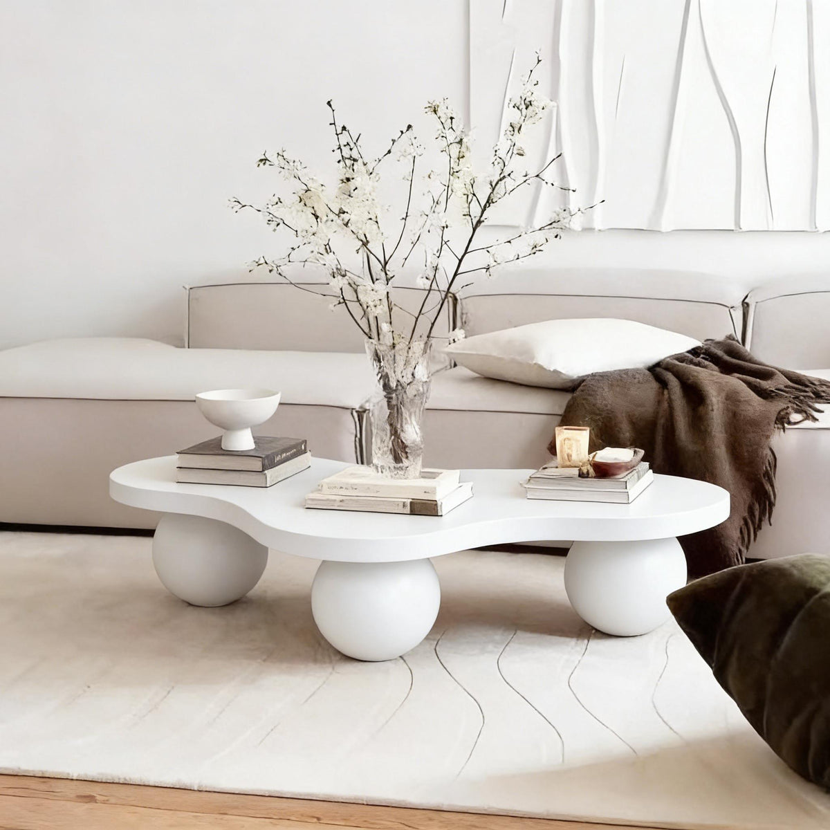 Mesa de centro con forma de nube y 3 patas de bola para sala de estar