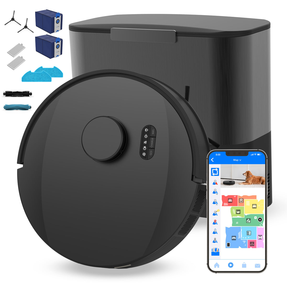 bObsweep - UltraVision Pet Self-Empty Robot Vacuum & Mop, 1.5 Gal 180-Day Dock, App & Voice Control, US Engineered - Gunmetal Stainless Steel