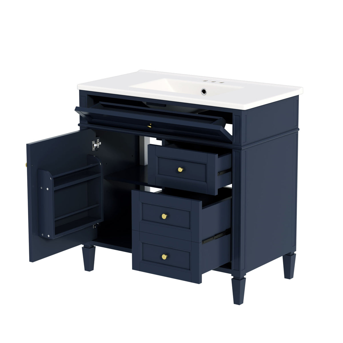 Tocador de baño con lavabo, 2 cajones, cajón abatible