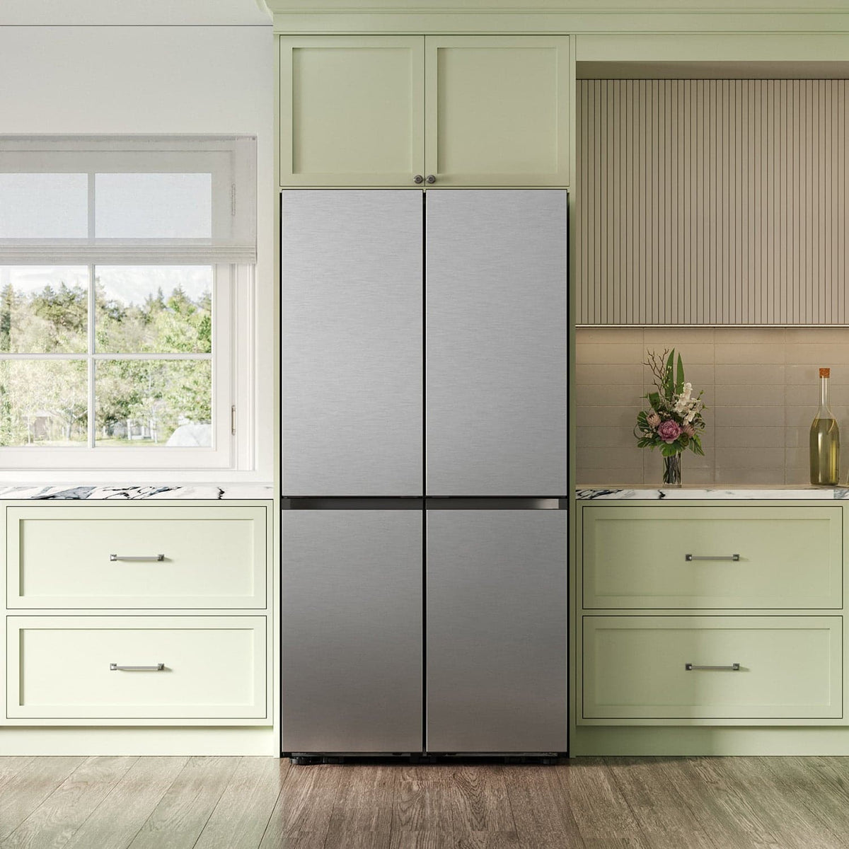 Samsung - 36 in. Wide Bespoke 23 cu. ft. Counter Depth 4-Door French Door Refrigerator with AI Hybrid Cooling - Stainless Steel