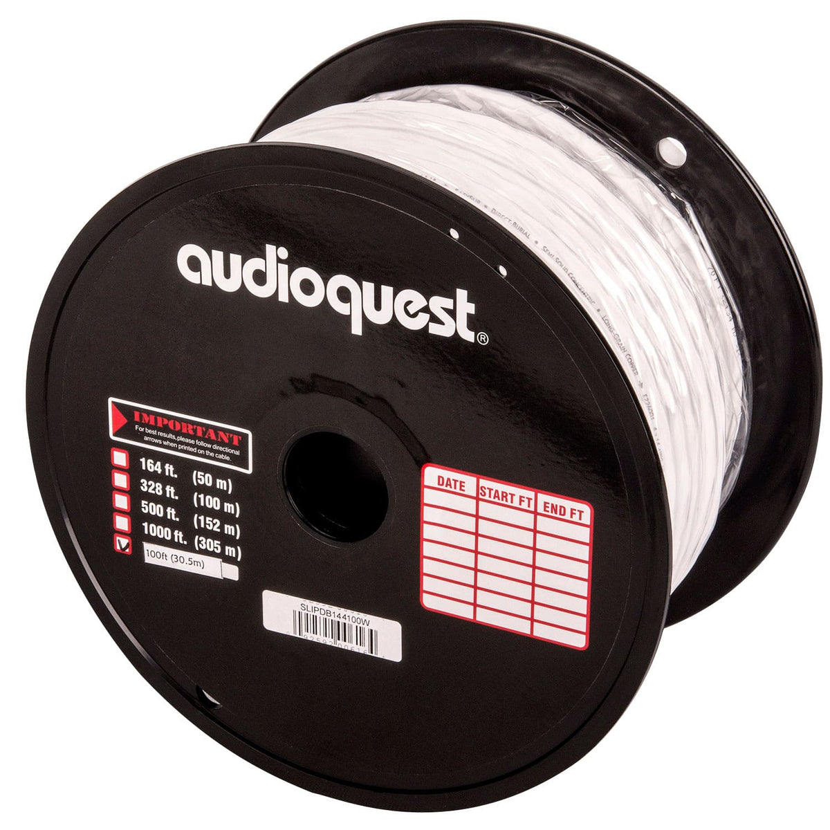 AudioQuest - SLiP/DB-14/4 - 100' CL3/FT4 In-Wall & Direct Burial Rated Bulk Speaker Cable - White/Silver Stripes