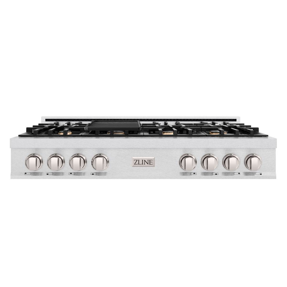 ZLINE - 48 in. Slide-In Classic Gas Rangetop w/ 8 Brass Burners & Porcelain Cooktop in Satin Stainless Steel - Satin Stainless Steel