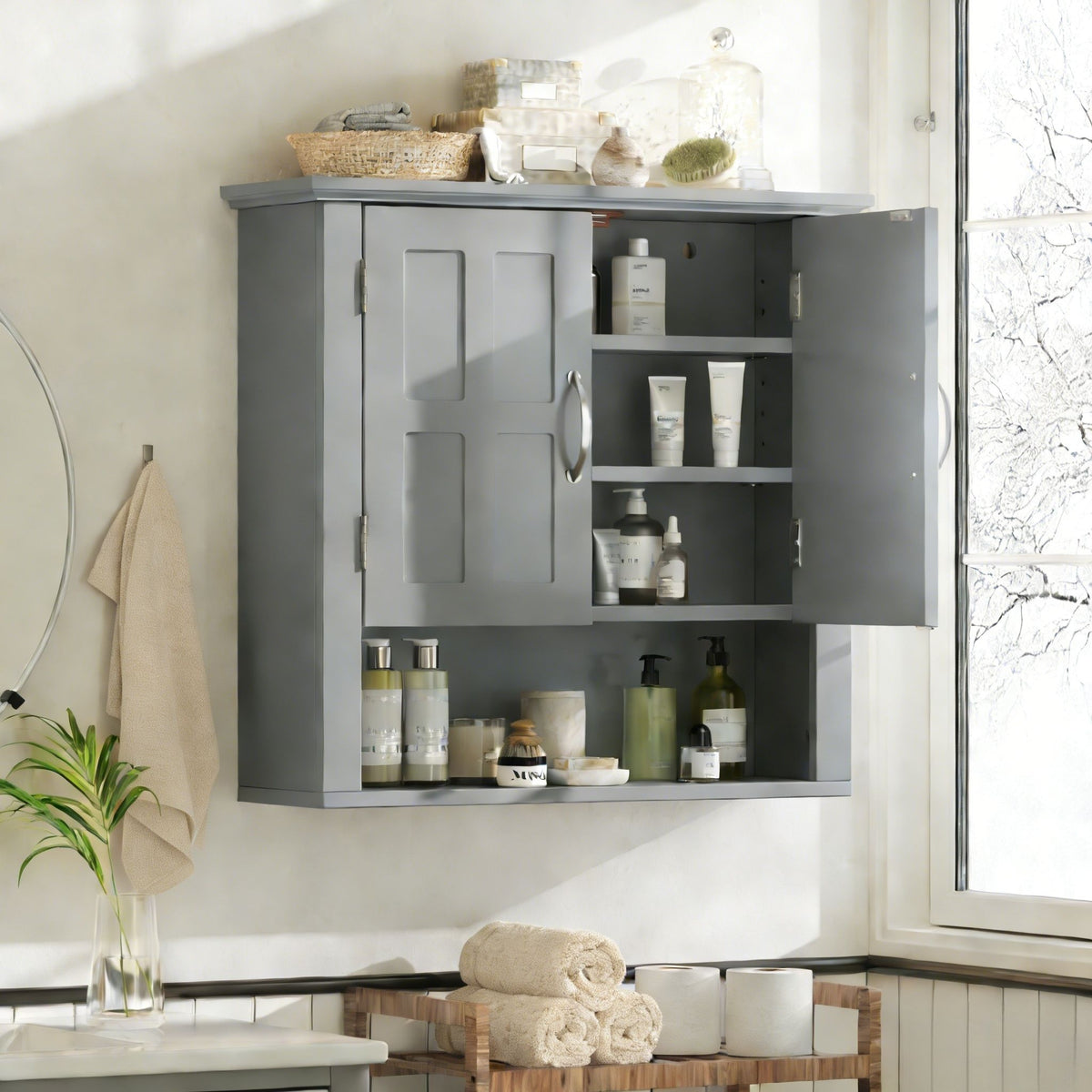 Armario De Pared Multifuncional Con Estantes Ajustables Para Baño