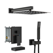 Square Shower System With Waterfall Tub Spout And Rough In Valve, Wall Mounted