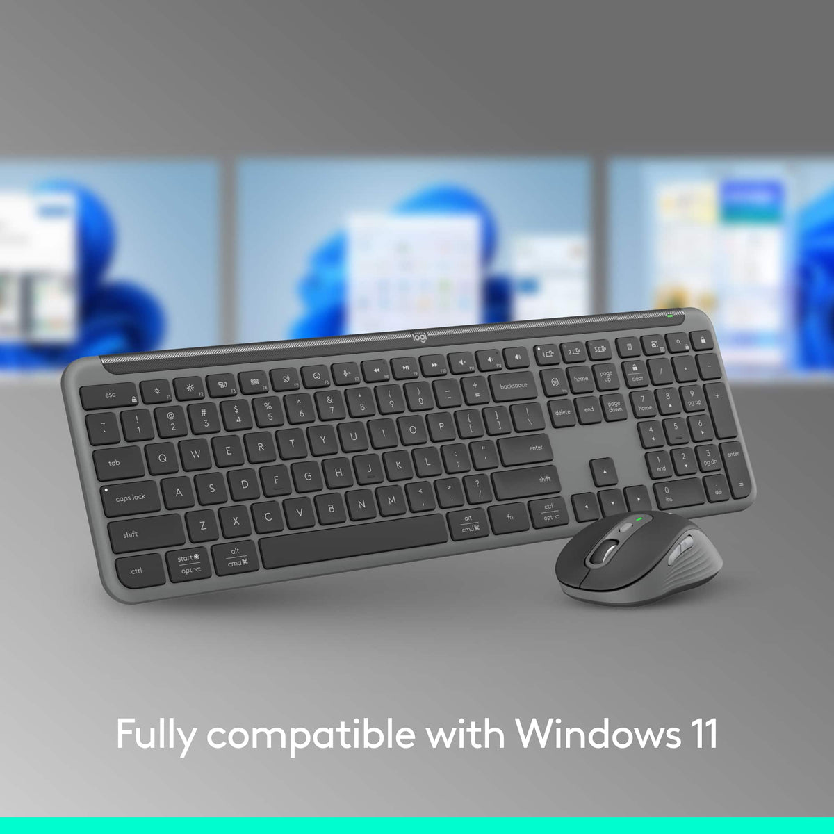 Logitech - MK955 Signature Slim Full-size Wireless Keyboard and Mouse Combo for Windows and Mac with Quiet Typing and Clicking - Graphite