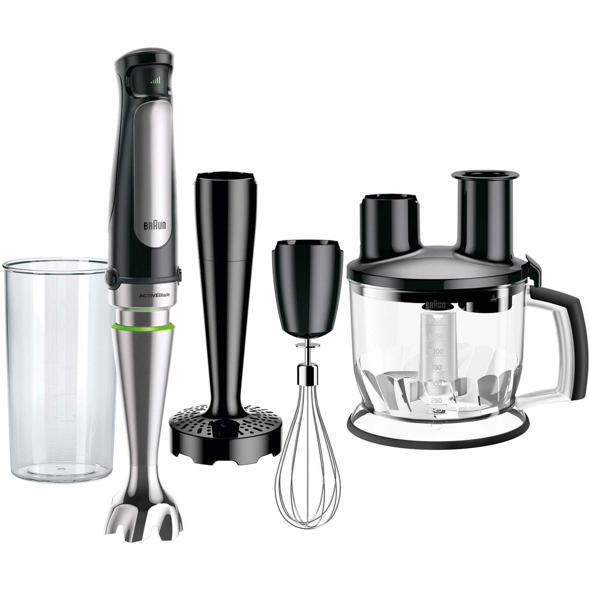 Braun - MultiQuick Smart-Speed Hand Blender with 500 Watts of Power, Whisk, Masher, and 6-Cup Food Processor - Stainless Steel