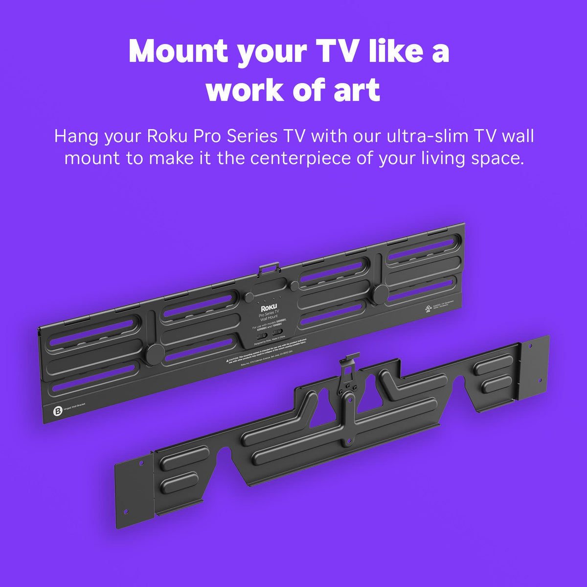 Roku - Wall Mount Kit for 55” Pro Series TV - Ultra-Slim with Minimalist, Flat Design - Hinged Mount for Easy Access to Cables - Black