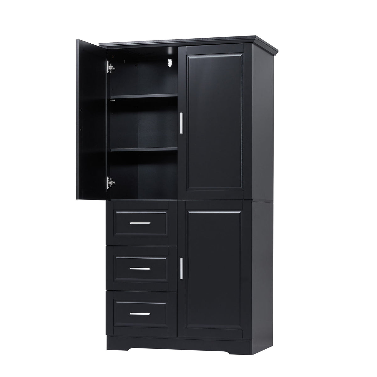 Armario de almacenamiento alto y ancho con puertas, 3 cajones