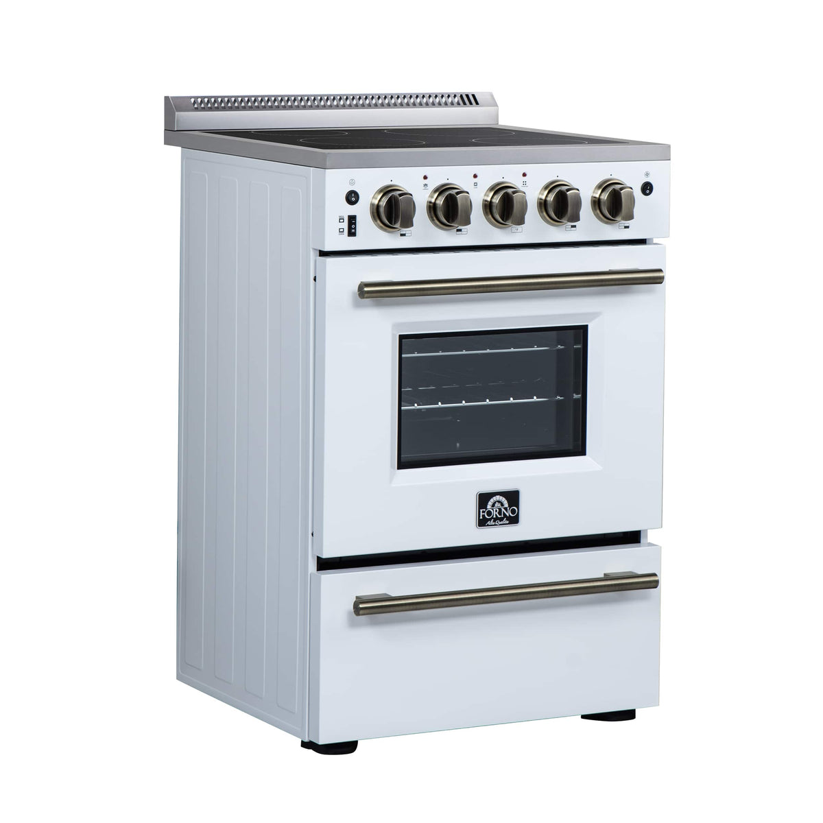 Forno Appliances - 24 in. Wide 4 Elements Loiano 2.3 Cu. Ft. Freestanding Electric Range with Storage Drawer - White