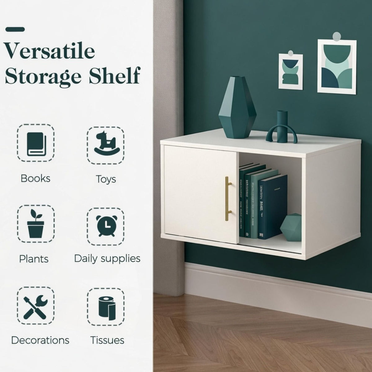 Organizador de almacenamiento en cubos con puerta corredera, estantería modular apilable y gabinete de almacenamiento - Blanco