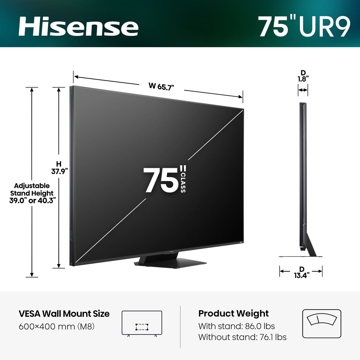 Hisense - 75" Class UR9 RGB MiniLED Series UHD 4K HDR Smart Google TV (2026)