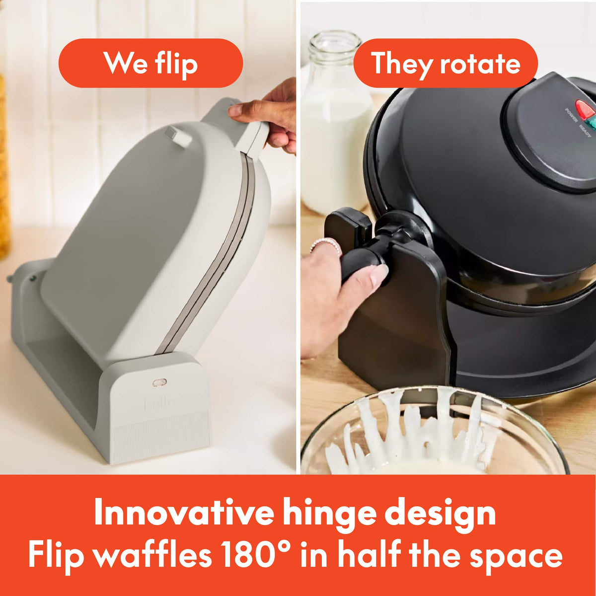 Bella - Fits-anywhere Kitchenware: Flip & Store Belgian Waffle Maker - Oatmilk